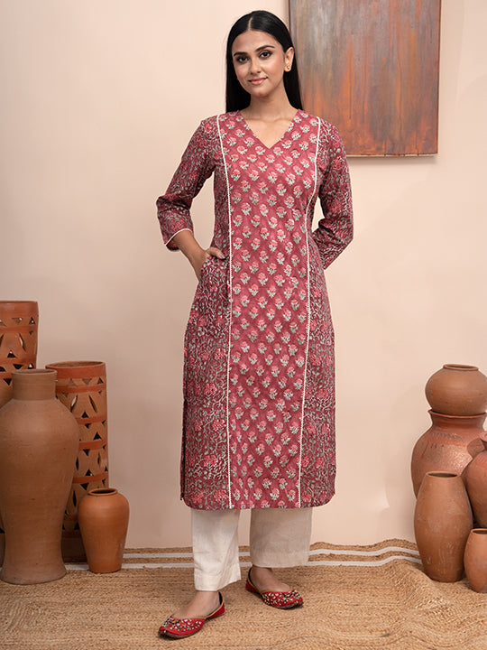 Mughal Garden Printed Kurta with Pockets