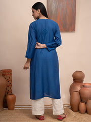 Blue chanderi kurta with hand chikankari and mukaish work