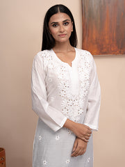 White chanderi kurta with hand chikankari and mukaish work