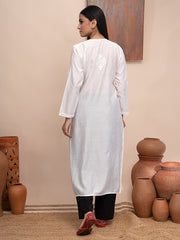 White chanderi kurta with hand chikankari and mukaish work