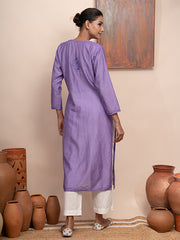 Purple chanderi kurta with hand chikankari and mukaish work