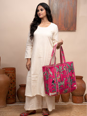 Safari Pink Printed Quilted  Tote Bag with Inner Pocket