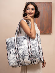 Black Flamingo Printed Quilted  Tote Bag with Inner Pocket