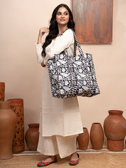 Ebony Floral Printed Quilted  Tote Bag with Inner Pocket