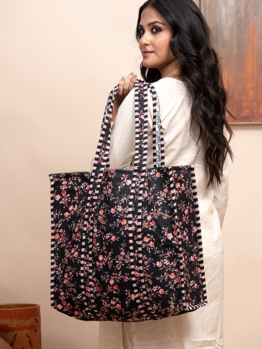 Roselets Printed Quilted  Tote Bag with Inner Pocket