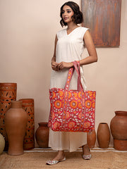 Scarlet Floral Printed Quilted  Tote Bag with Inner Pocket