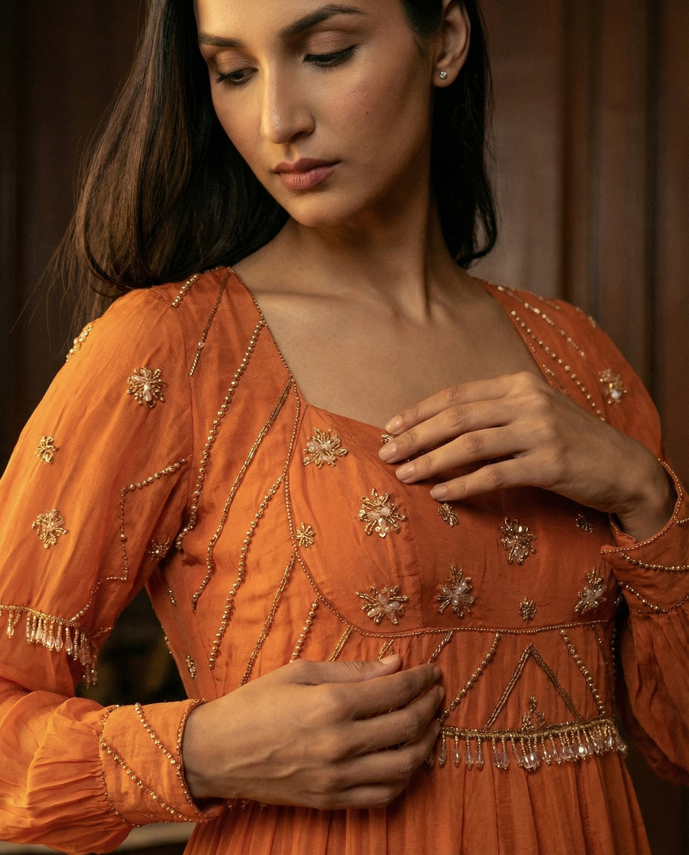 Rust Embellished Anarkali Suit Set