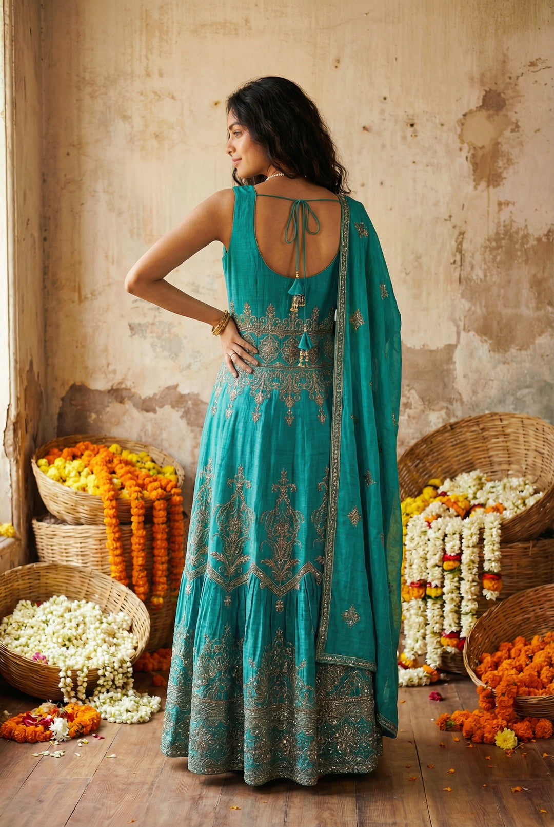 Green Heavily Embroidered Anarkali Set with Dupatta