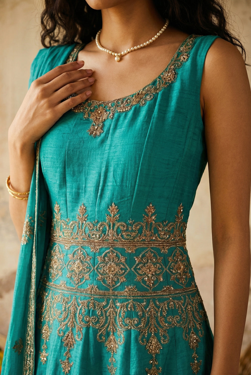 Green Heavily Embroidered Anarkali Set with Dupatta