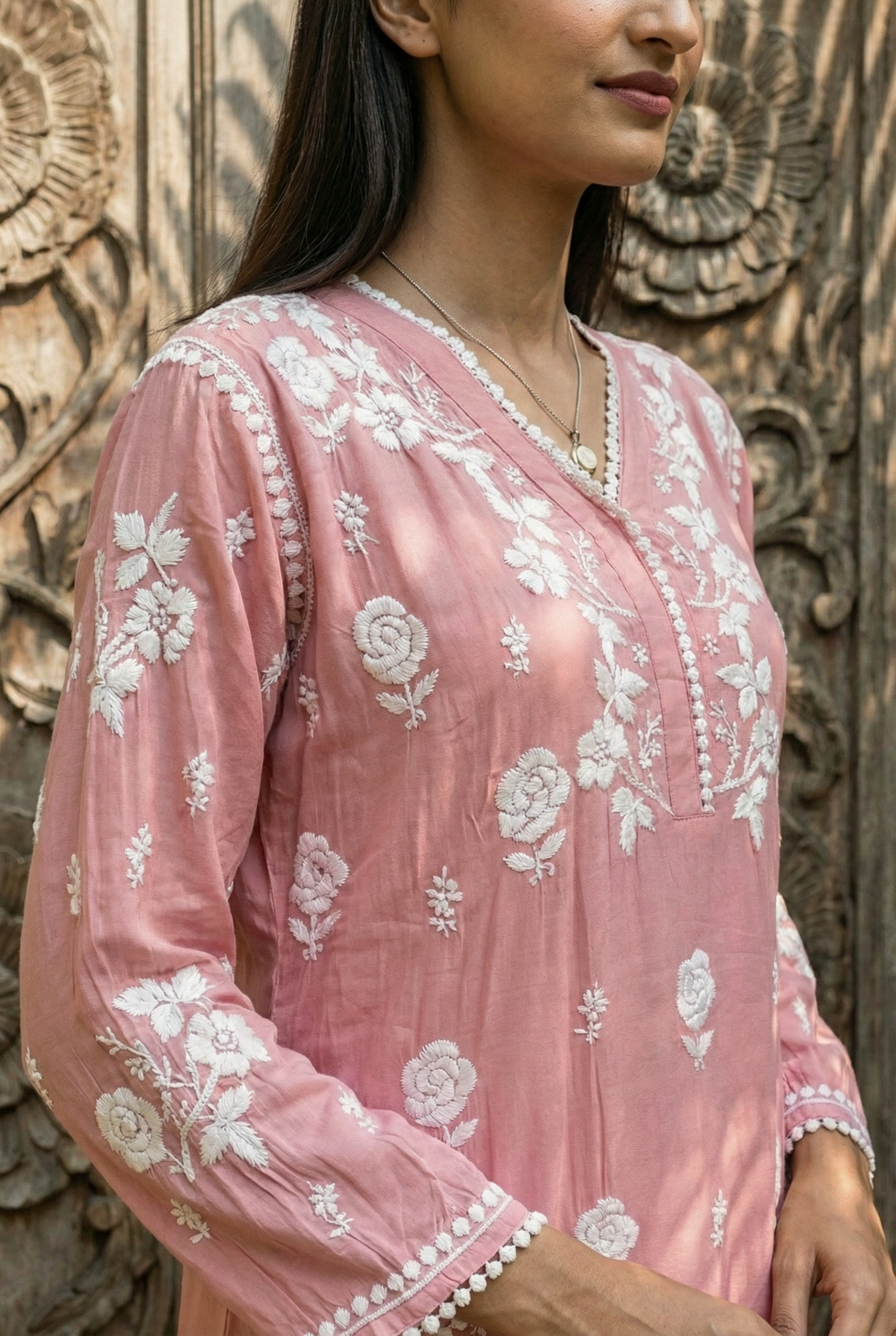 Dusky Brown Chikankari Cotton Silk Kurti