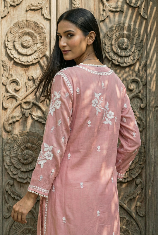 Dusky Brown Chikankari Cotton Silk Kurti