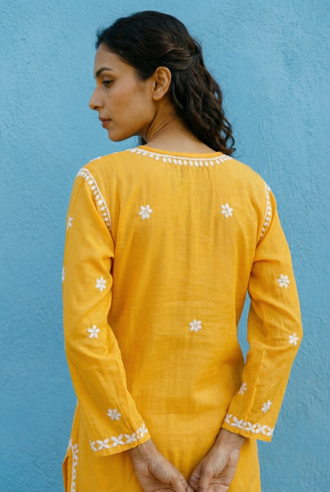 Mustard Yellow Chikankari Kurti