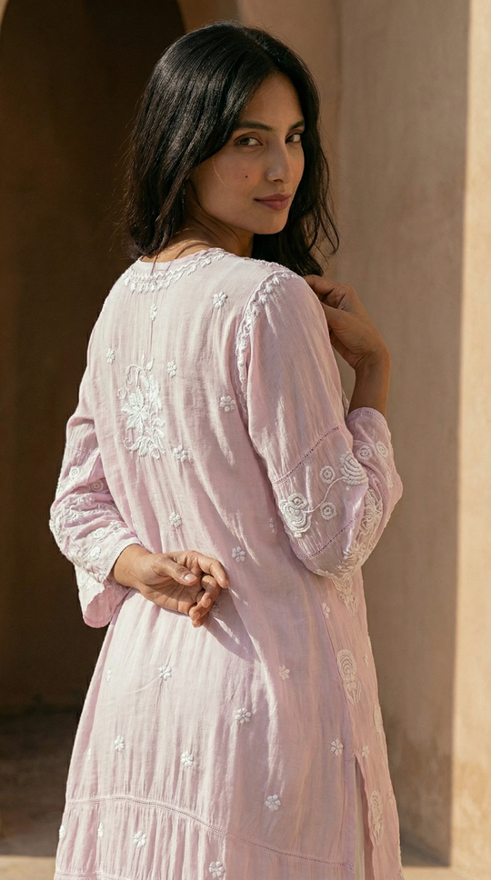 Dusty Pink Chikankari Cotton Silk Kurti