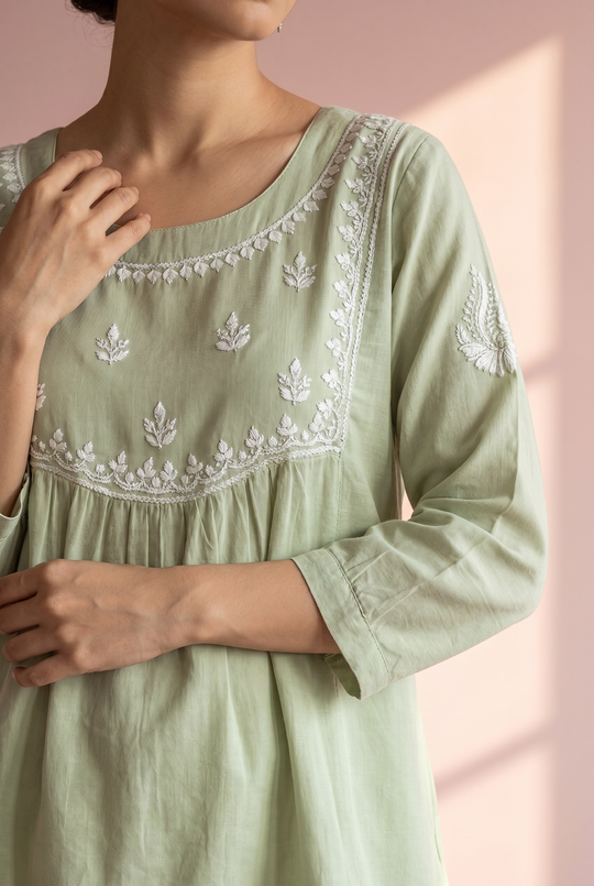 Sage green Luckhnowi coord set