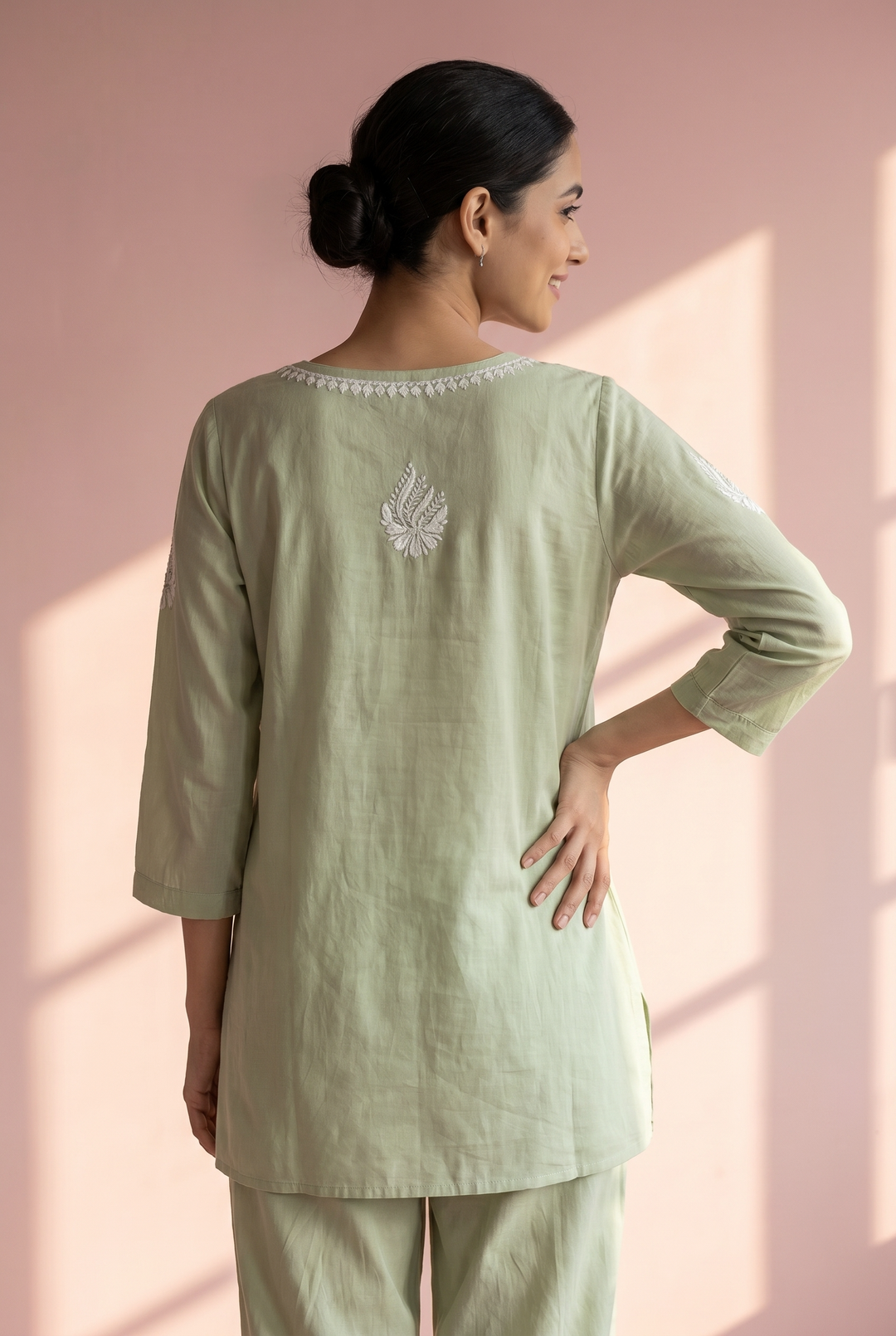 Sage green Luckhnowi coord set