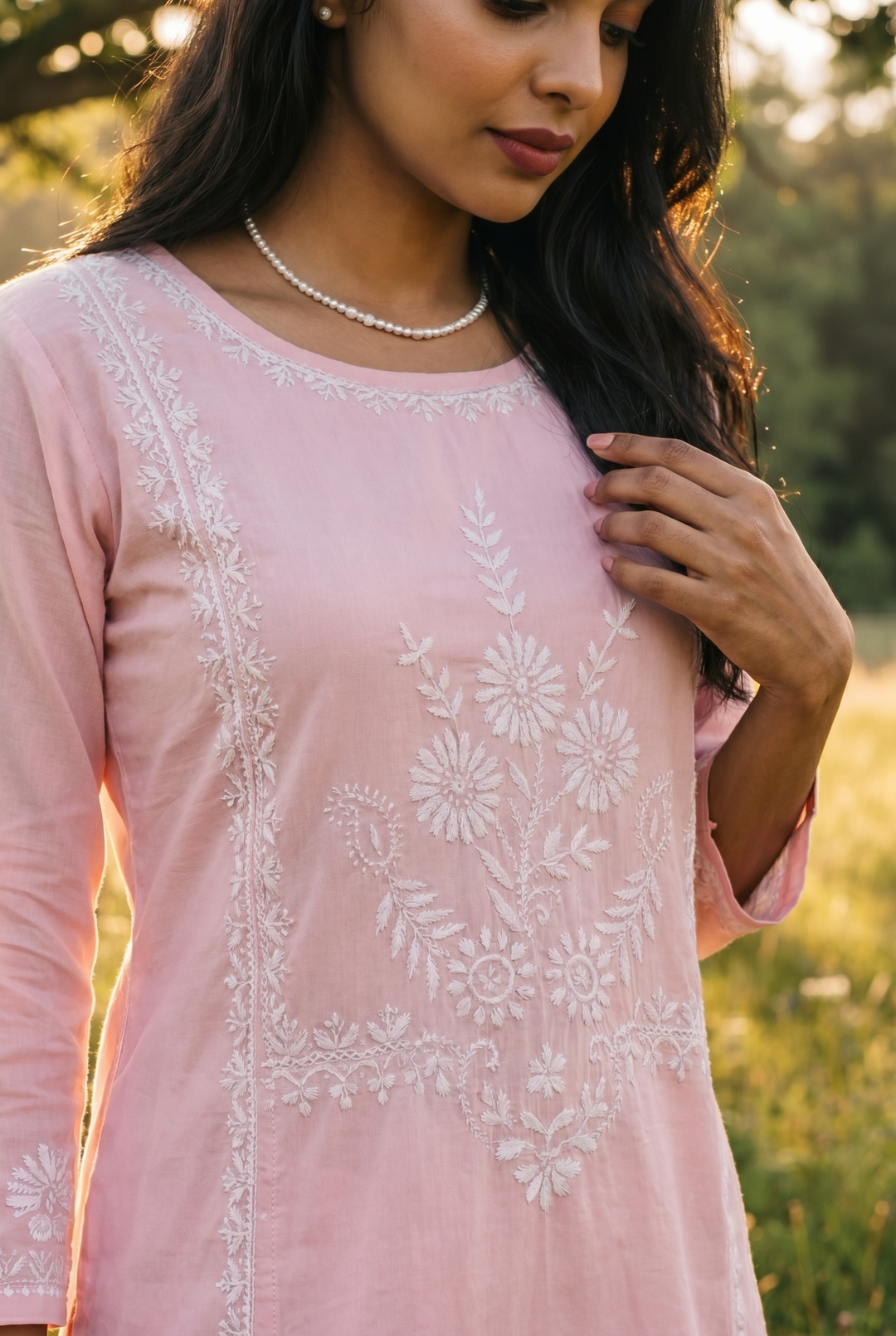 Baby pink Luckhnowi coord set