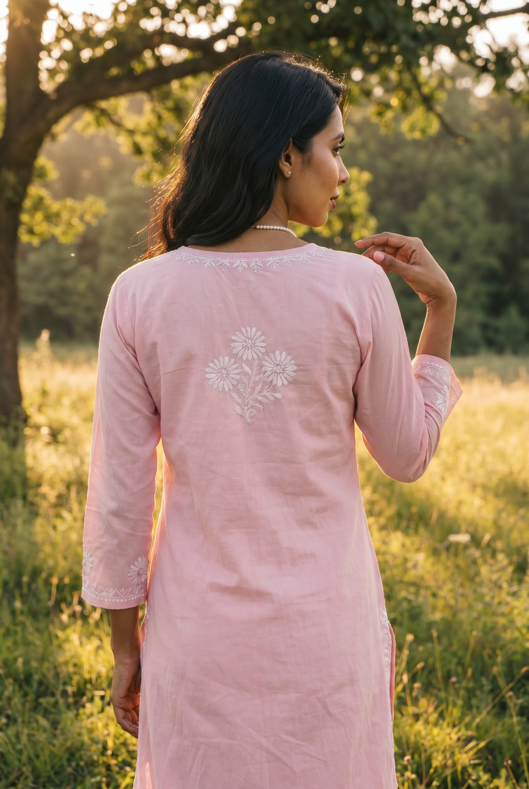 Baby pink Luckhnowi coord set