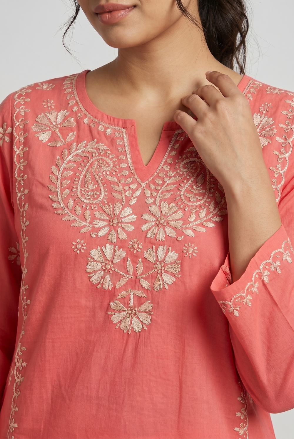 Red Luckhnowi cotton kurti