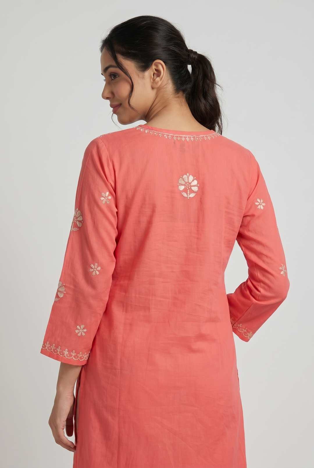 Red Luckhnowi cotton kurti