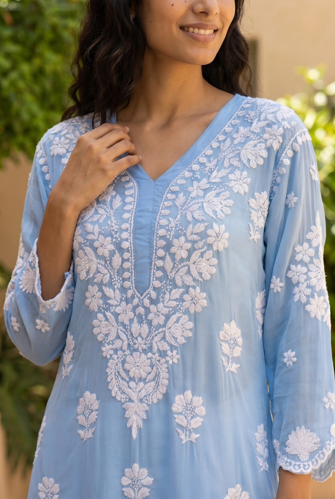 Sky blue chikankari kurti