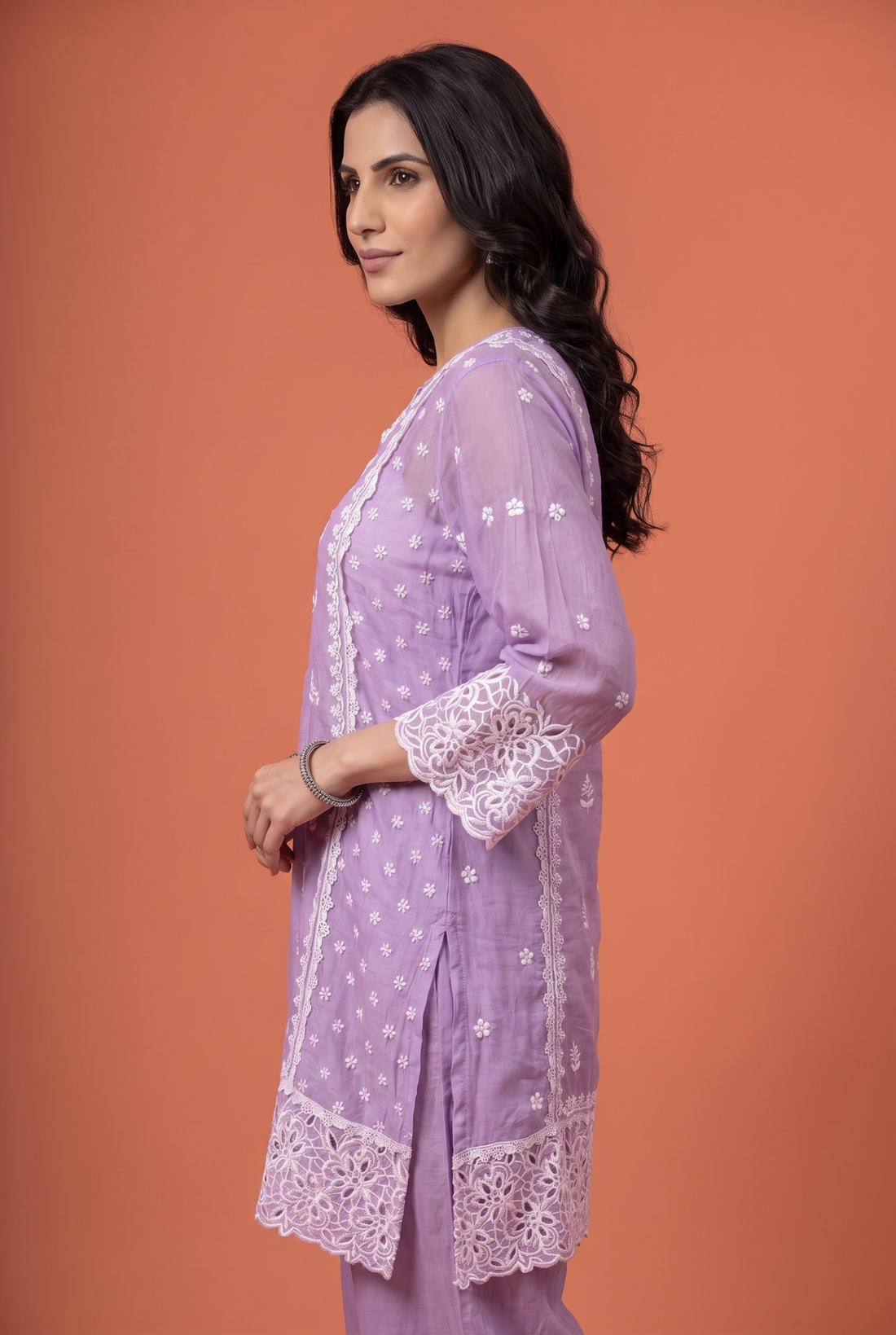 Lavender  Co-ord Set With White Chikankari