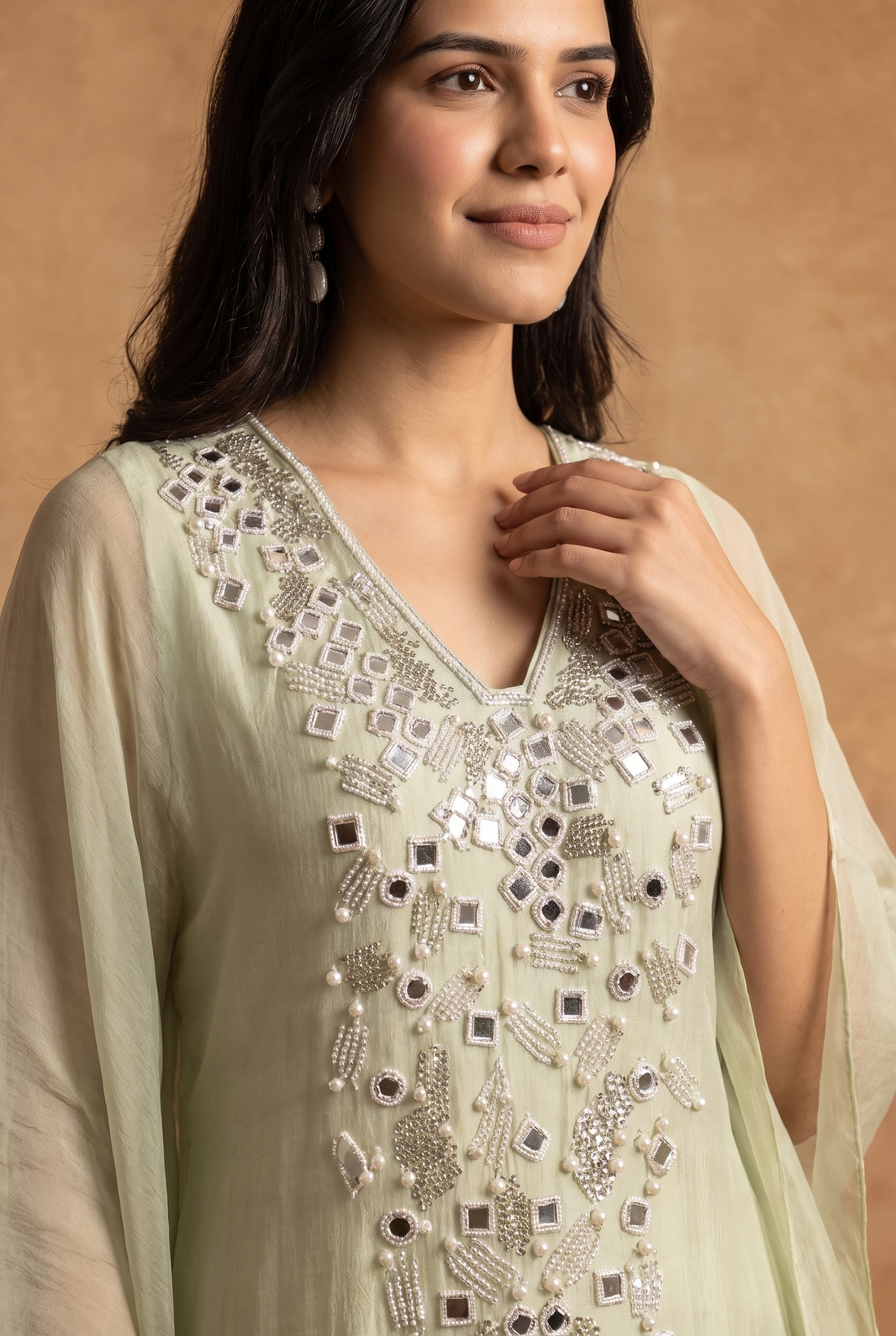 Pista Colored Kaftan set with eligent Pearl work