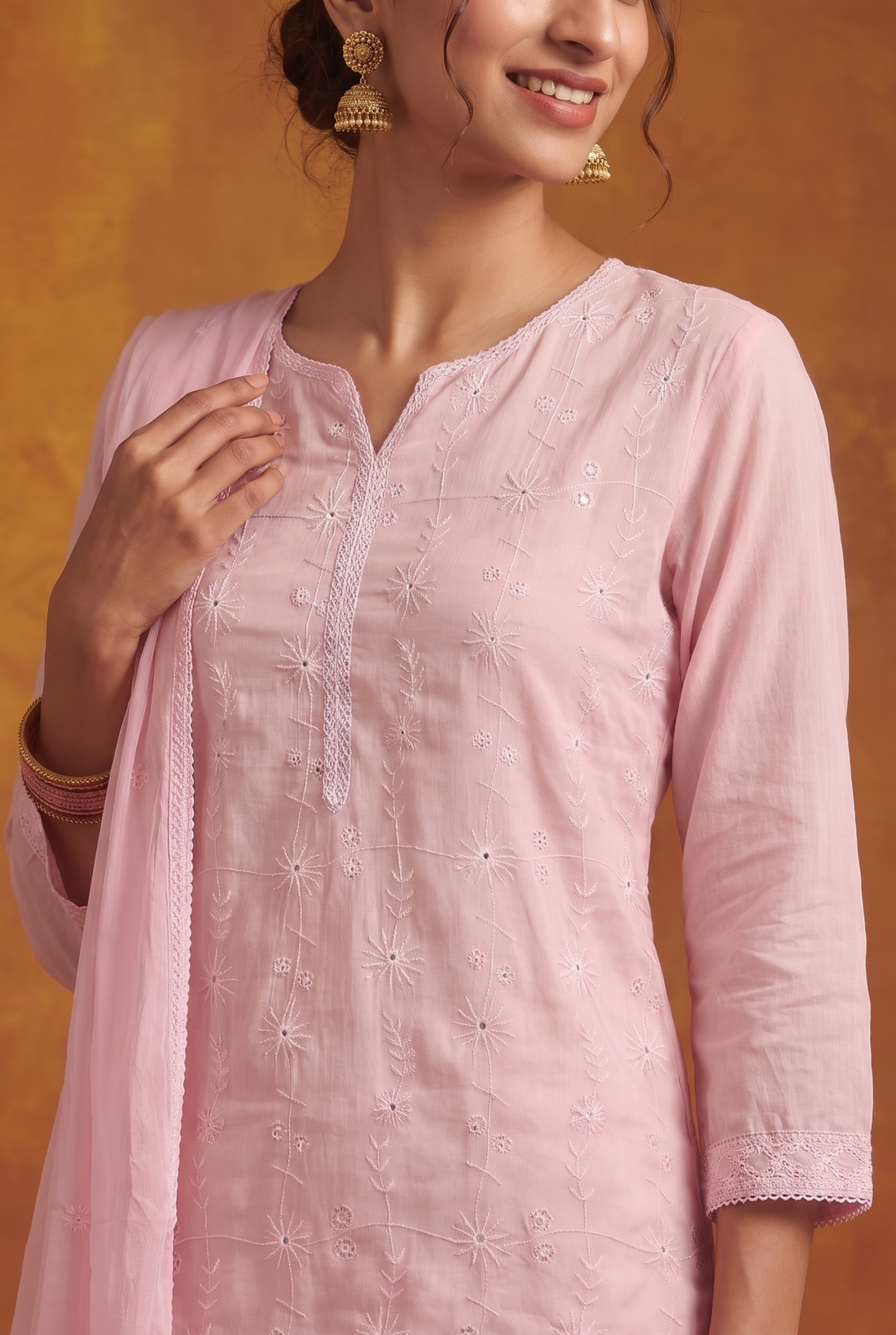 Blush Pink Embroidered Short Anarkali Sharara Set