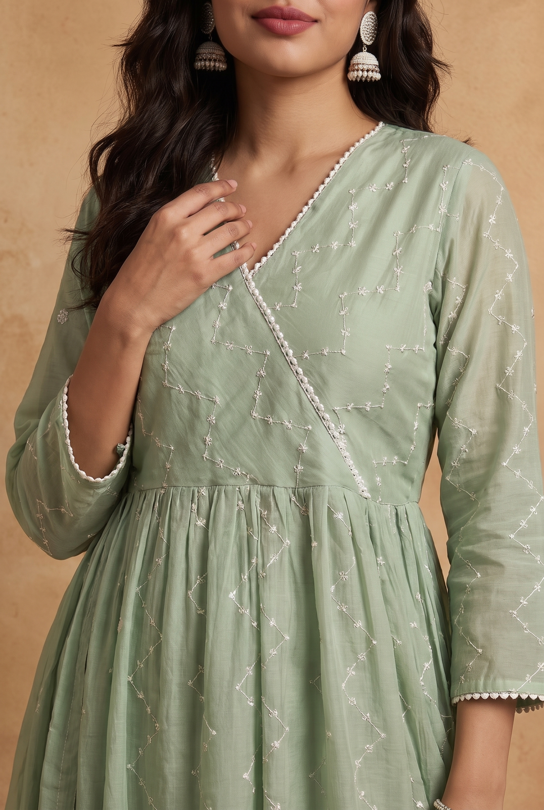Pastel Green Embroidered Anarkali Set