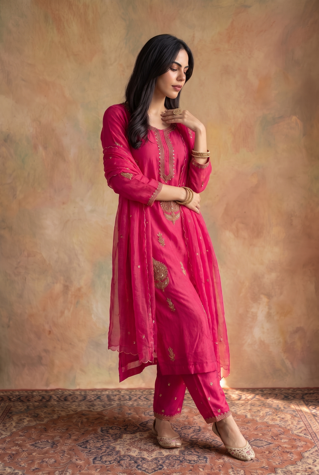 Pink 3-piece set with  hand work