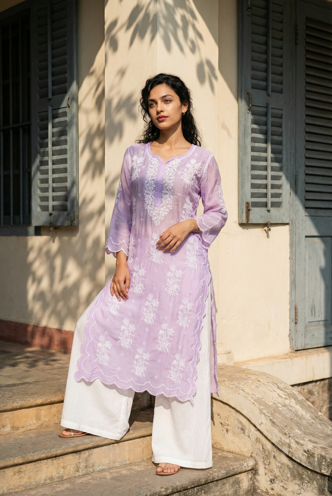 Lavender Chikankari Kurti
