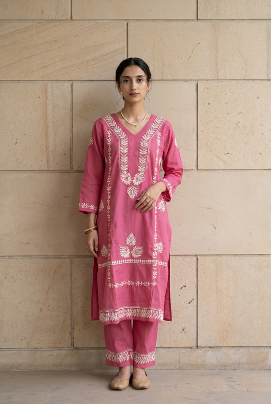 magenta Luckhnowi co-ord set