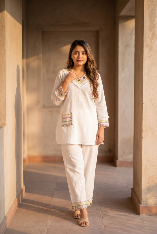 White Handloom cotton coord set