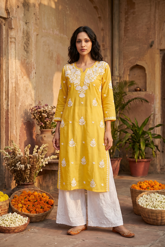 Yellow Chikankari Kurta
