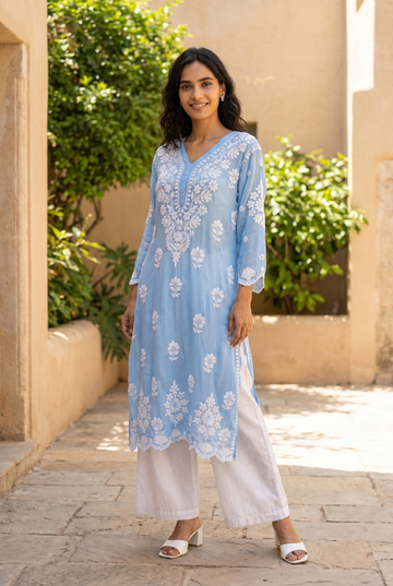 Sky blue chikankari kurti