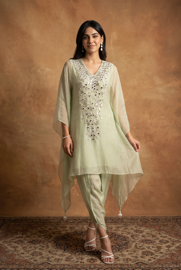 Pista Colored Kaftan set with eligent Pearl work
