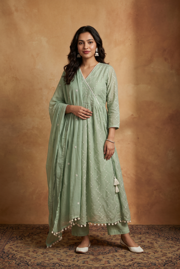 Pastel Green Embroidered Anarkali Set