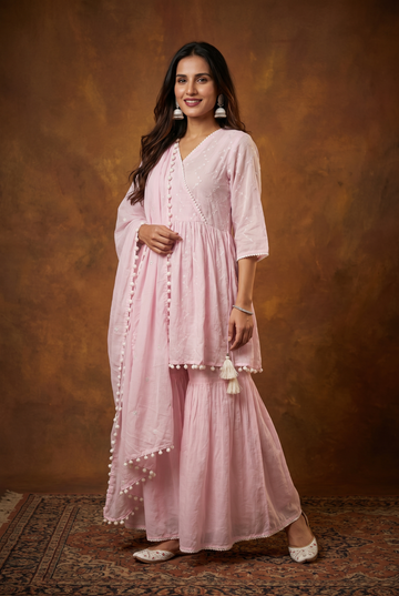 Pink Floral Embroidered Sharara Set