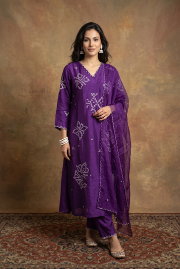 Violet 3-piece set with  hand work