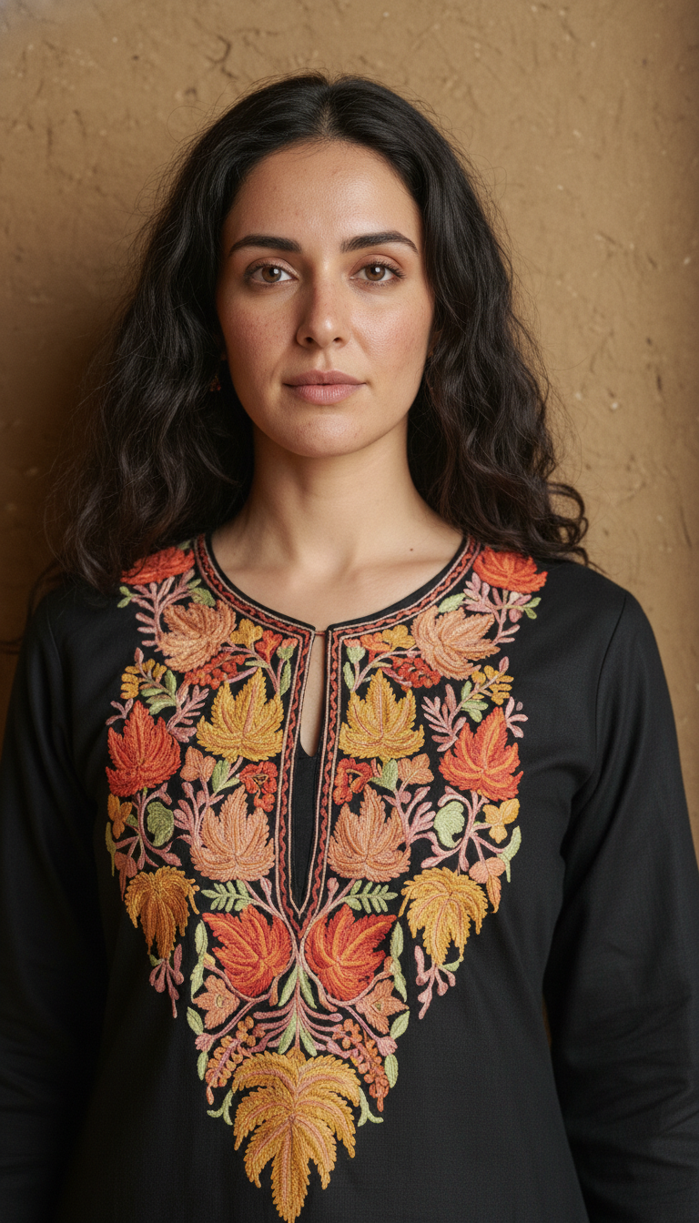 Black Kurtis With Multi Color Embroidery