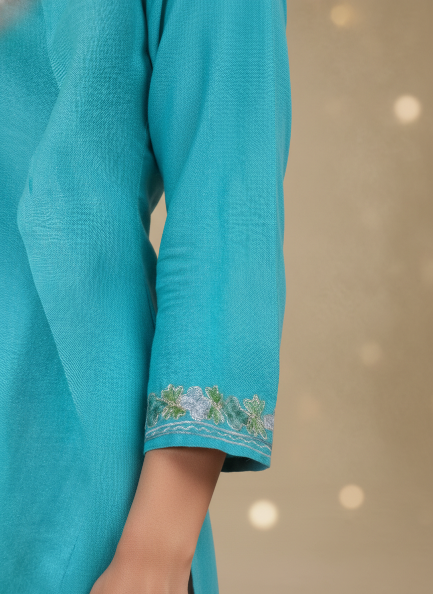 Aqua Blue Aari Embroidered Co-ord Set