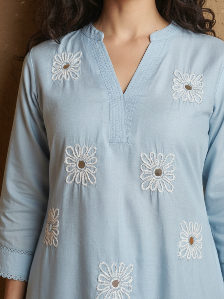 Ice Blue Embroidered Co-ord Set