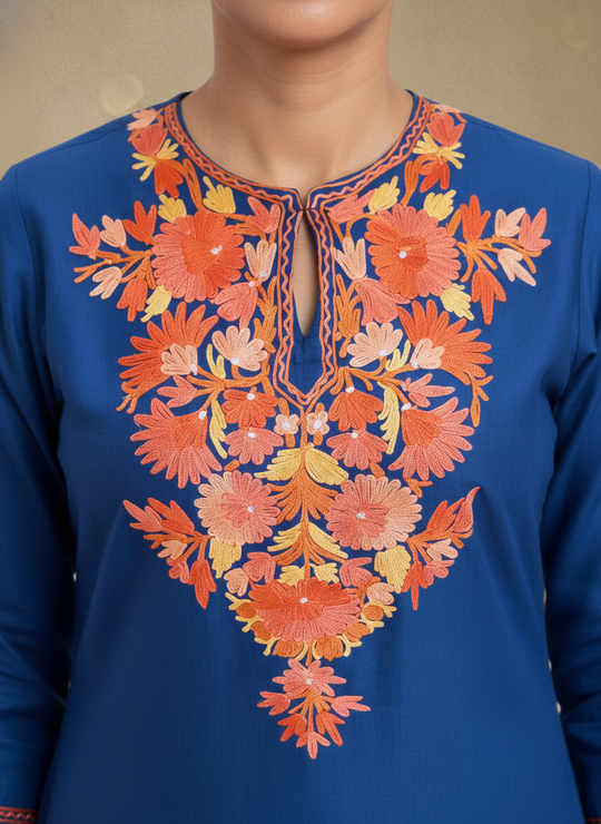 Midnight Bloom Navy Blue Aari Embroidered Co-ord Set