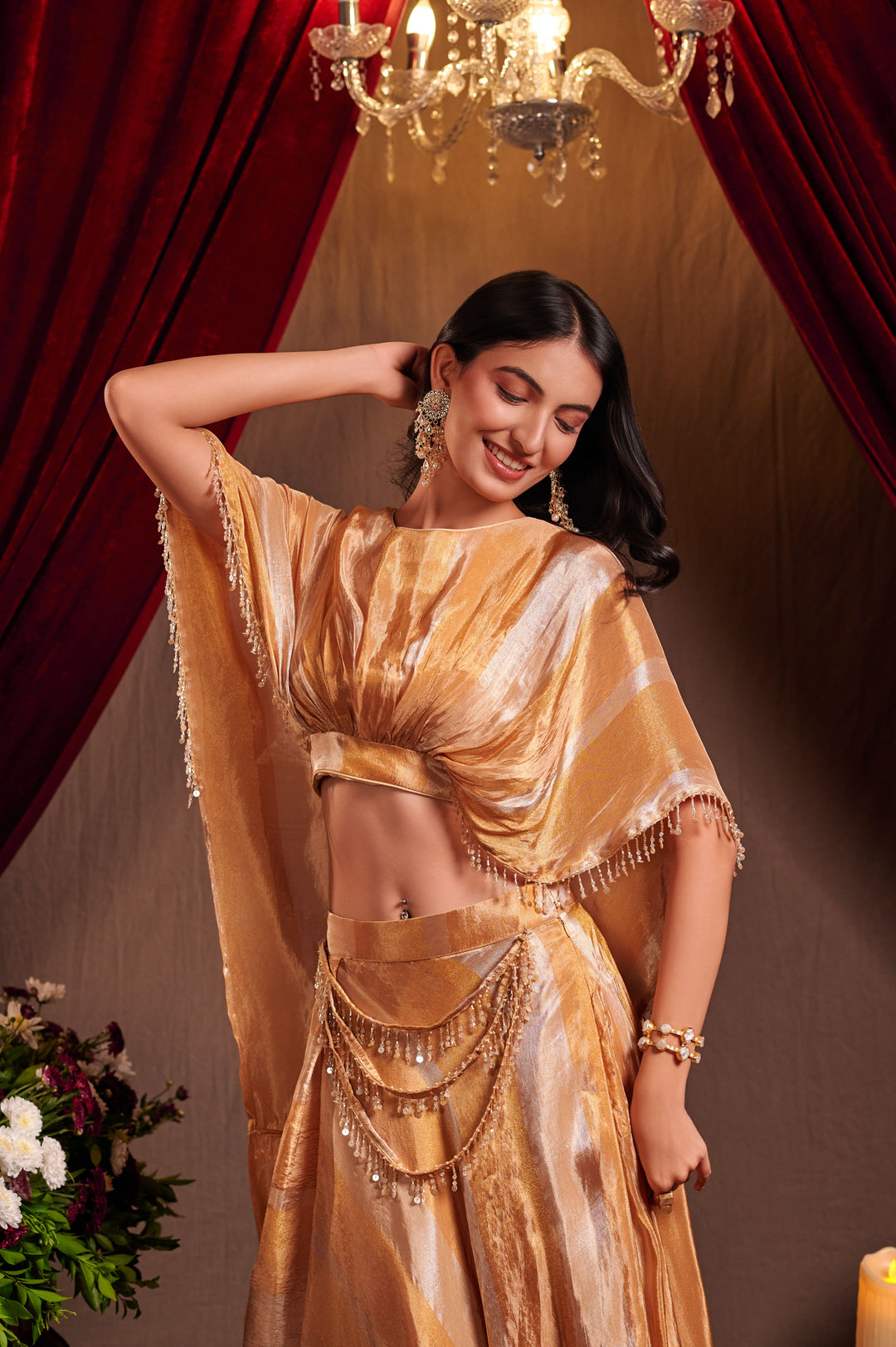 Golden Cape Style Lehenga Set