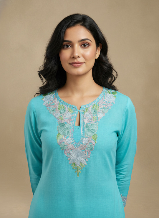 Aqua Blue Aari Embroidered Co-ord Set