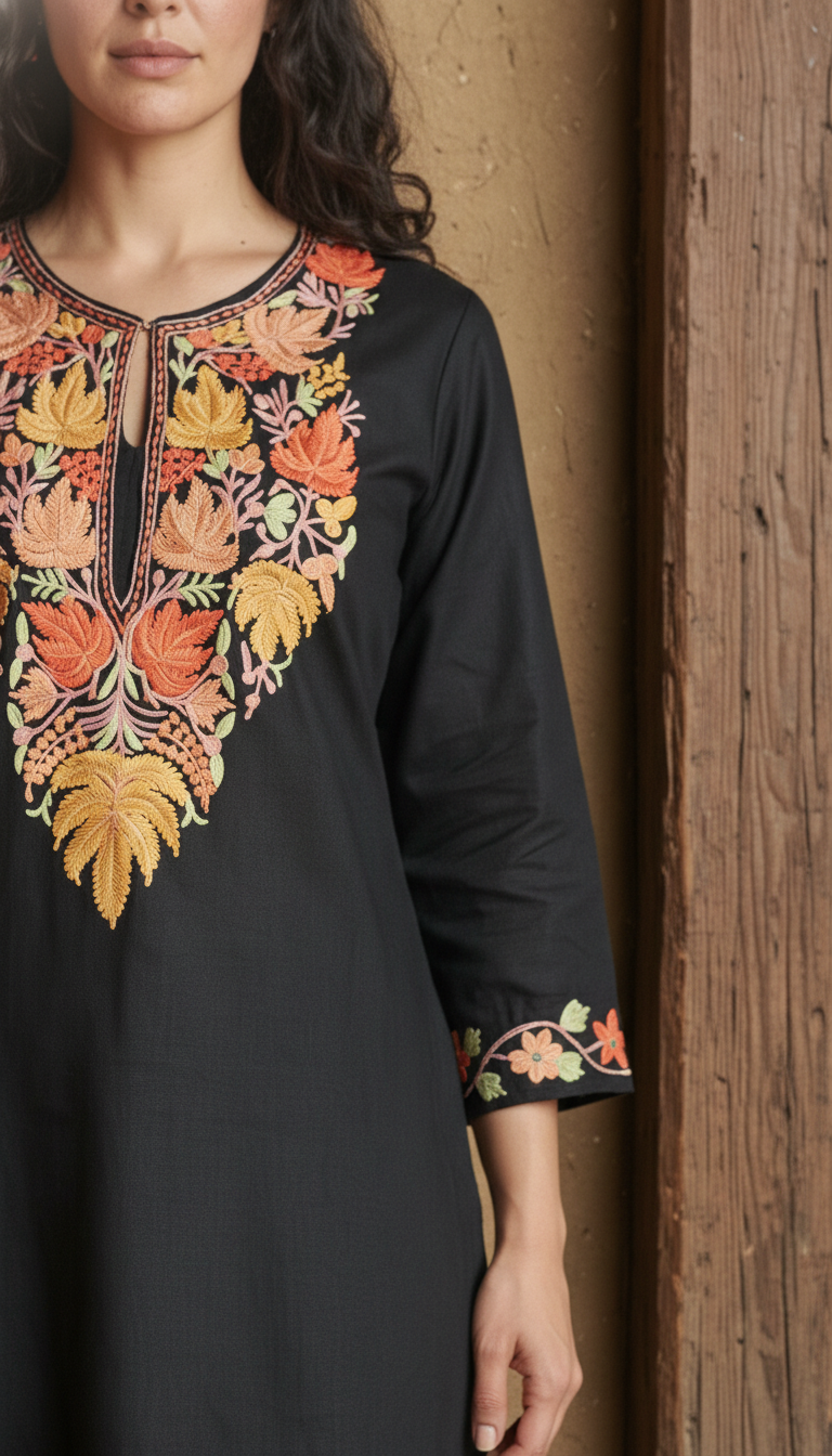 Black Kurtis With Multi Color Embroidery