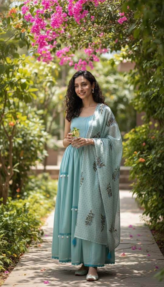 Blue Tiered Anarkali Set