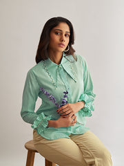 Blue Shirt with Pearl Embroidery