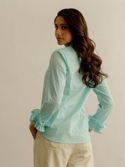 Blue Shirt with Pearl Embroidery
