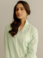 Green Shirt with Pearl Tassels