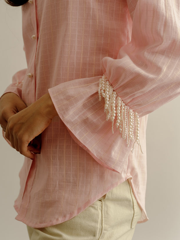 Pink Shirt with Pearl Embroidery